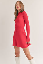 Mock Neck Fit And Flare Mini Dress