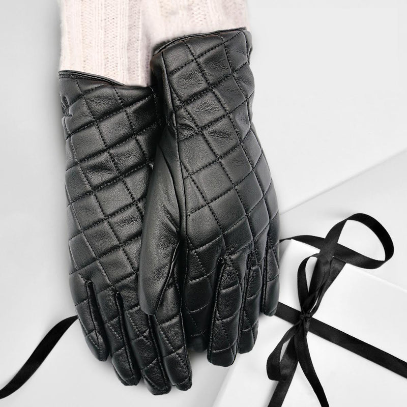 Nicole Miller Faux Leather Quilted Gloves