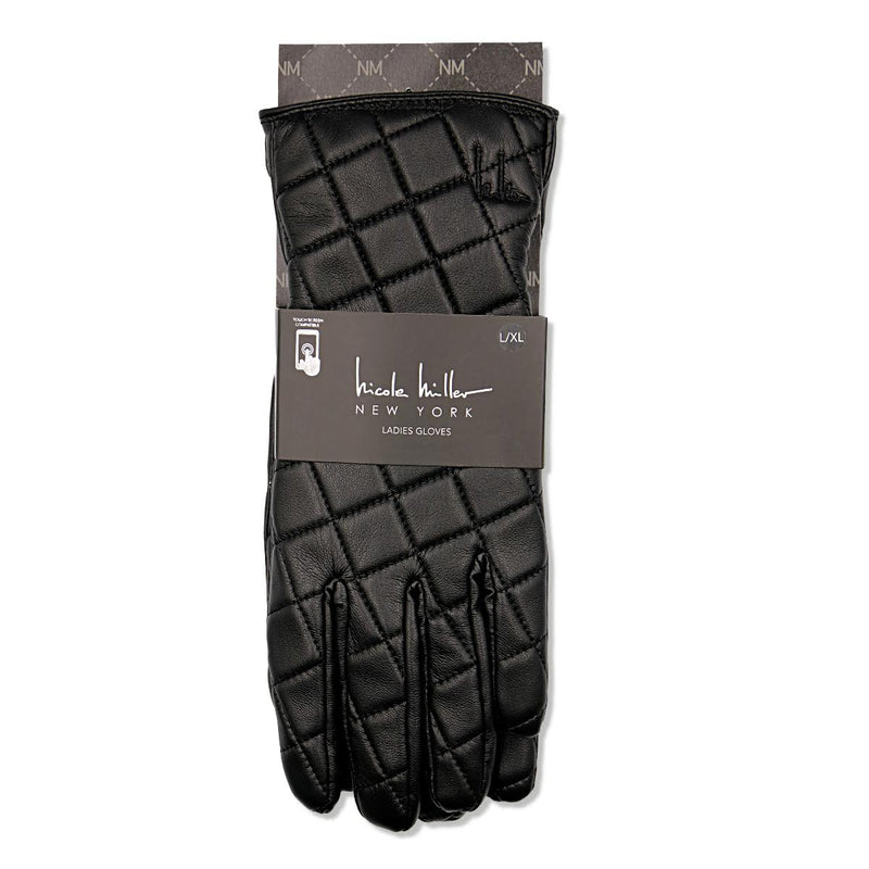 Nicole Miller Faux Leather Quilted Gloves