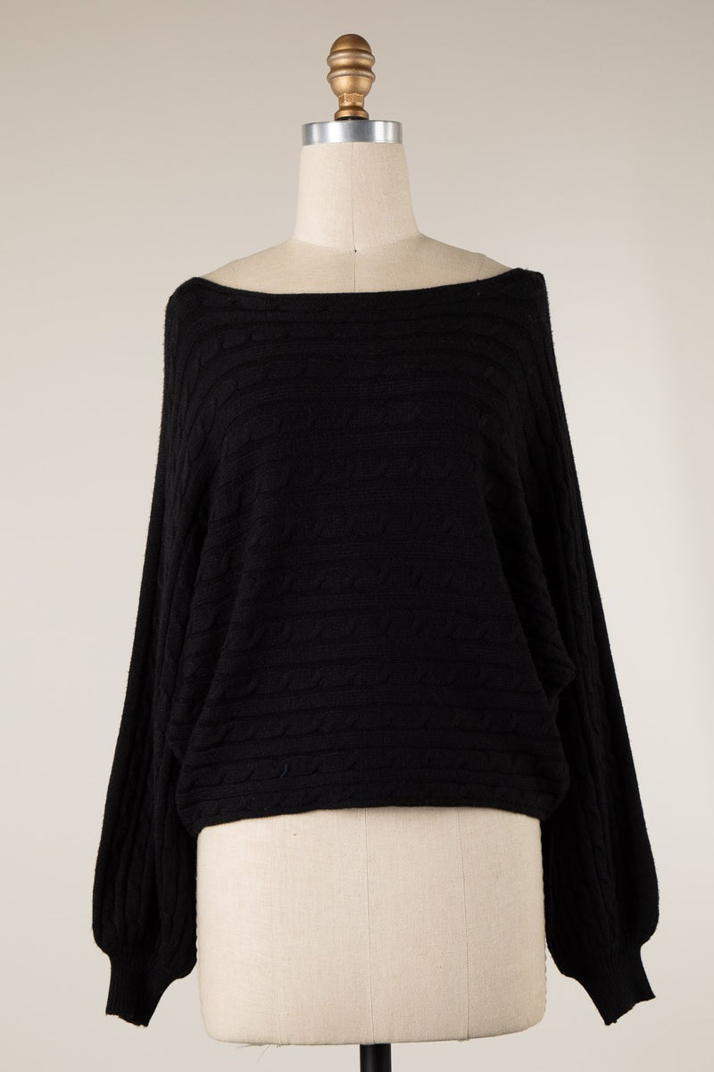 Bubble Sleeve Boat Neck Sweater