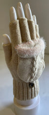 Knit Half Fingerless Gloves With Fur Trim Flip Top