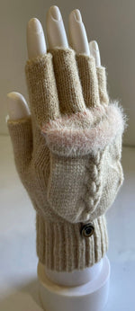 Knit Half Fingerless Gloves With Fur Trim Flip Top