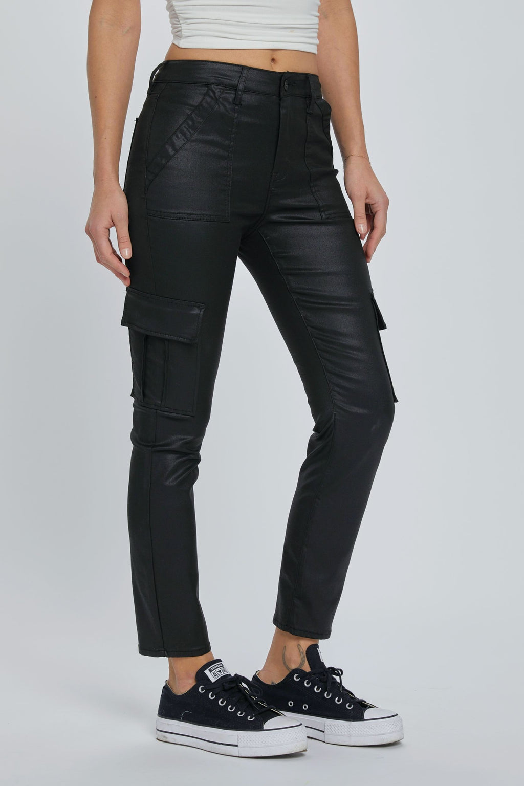 High Waist Cargo Cigarette Jeans