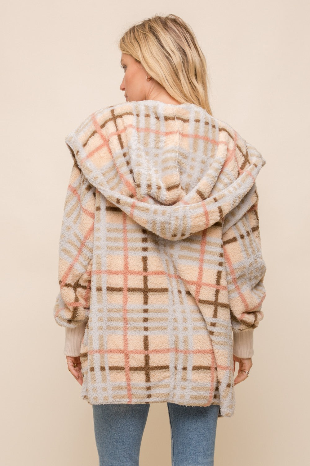 Checked Oversize Teddy Bear Jacket