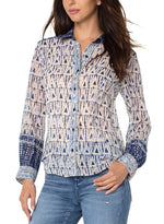 Liverpool Button Down Grecian Tile Blouse