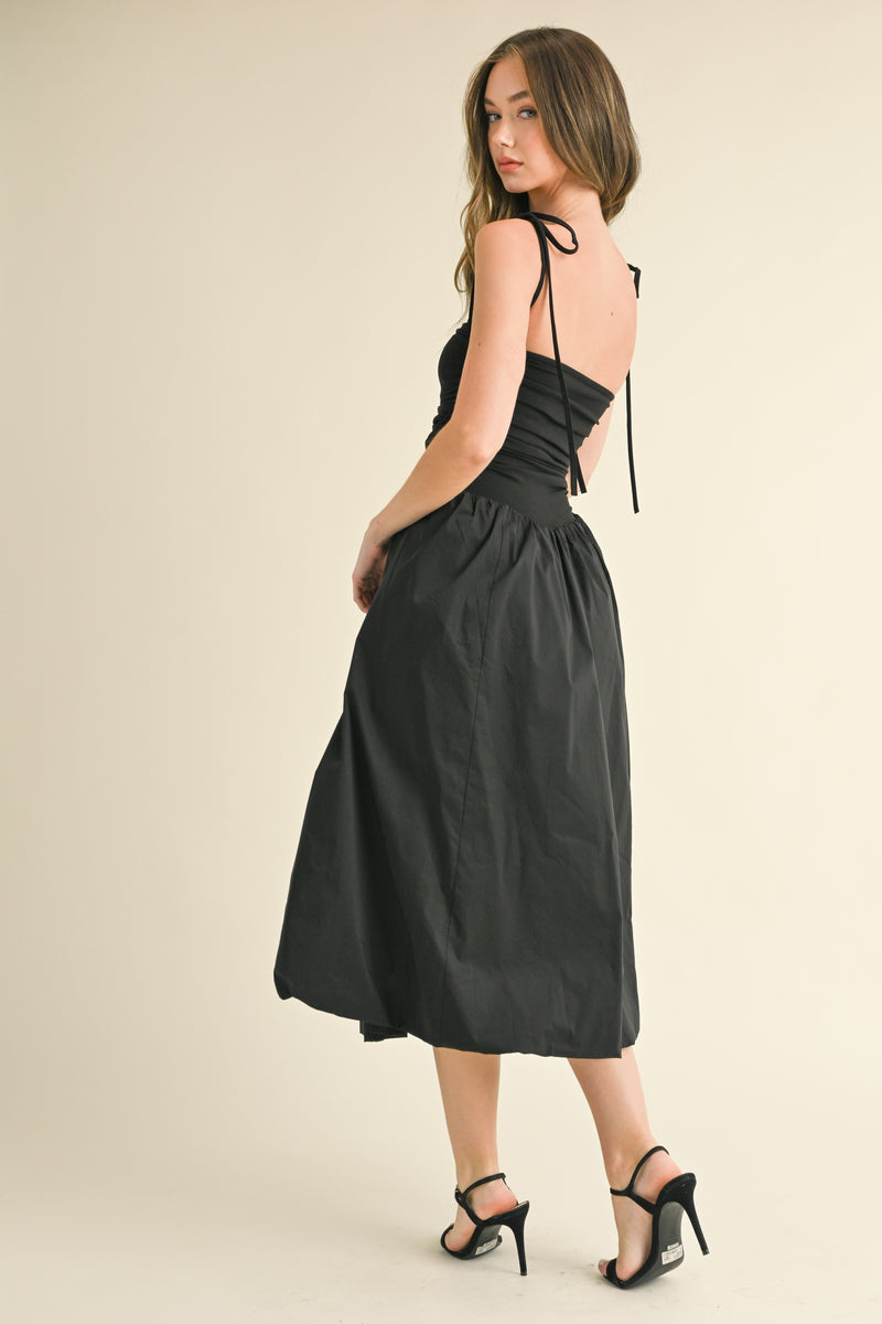 Shoulder Tie Midi Dress