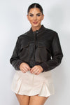 Faded Faux Leather Bomber Jacket