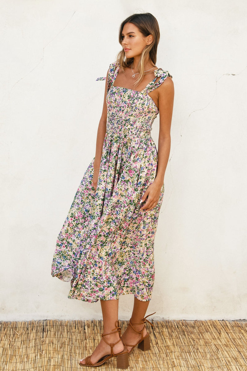 Morning Glory Smocked Top Midi Dress