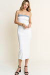 Denim Belted Detail Tube Midi Dress