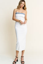 Denim Belted Detail Tube Midi Dress