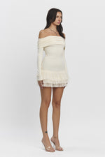 Off Shoulder Long Sleeve Dress With Tulle Detail
