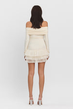 Off Shoulder Long Sleeve Dress With Tulle Detail