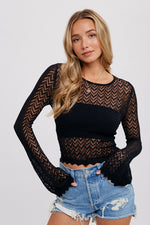 Bell Sleeves Pointelle Pullover