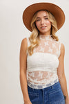 Sheer Floral Embroidery Muscle Style Tank