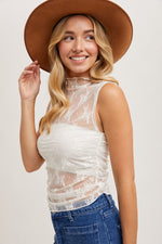 Sheer Floral Embroidery Muscle Style Tank