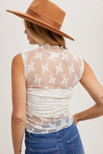 Sheer Floral Embroidery Muscle Style Tank