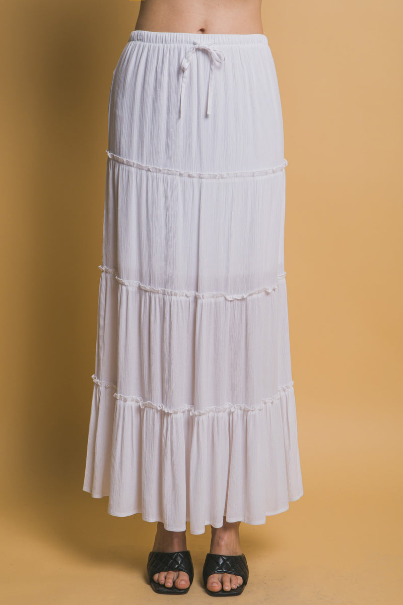 Tiered Detail Drawstring Maxi Skirt