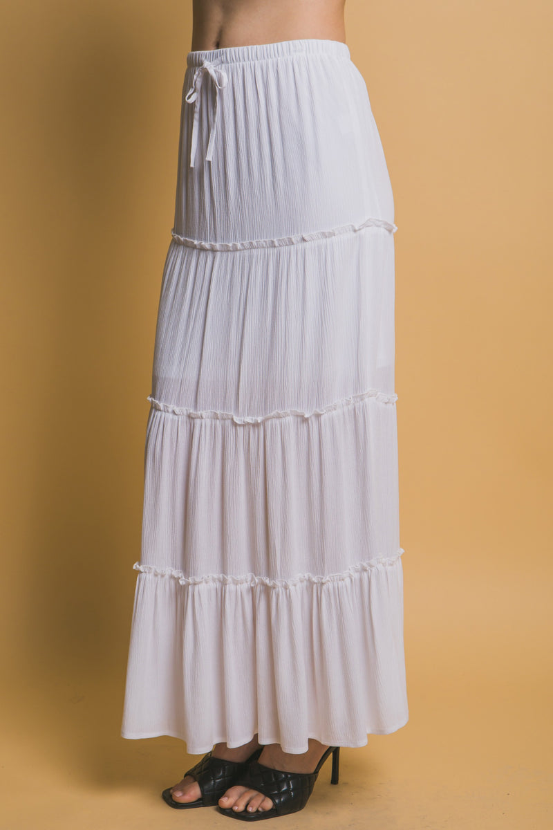 Tiered Detail Drawstring Maxi Skirt
