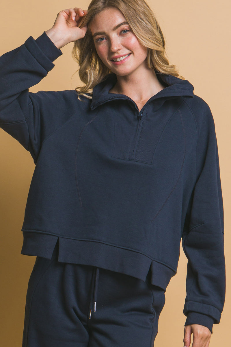 Half Zip Sweatshirt With Funnel Neck