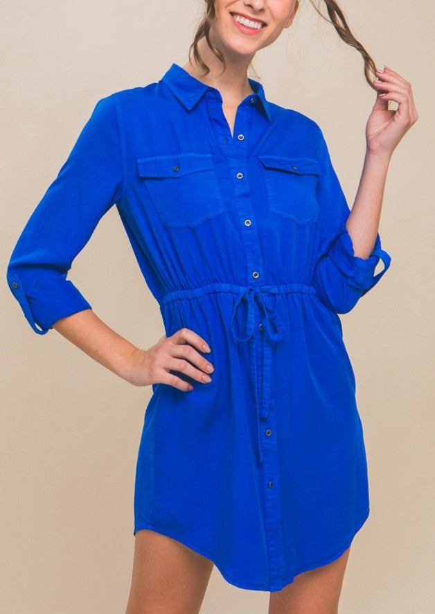 Roll Up Tencel Mini Shirt Dress