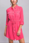 Roll Up Tencel Mini Shirt Dress