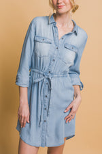 Roll Up Tencel Mini Shirt Dress