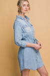 Roll Up Tencel Mini Shirt Dress