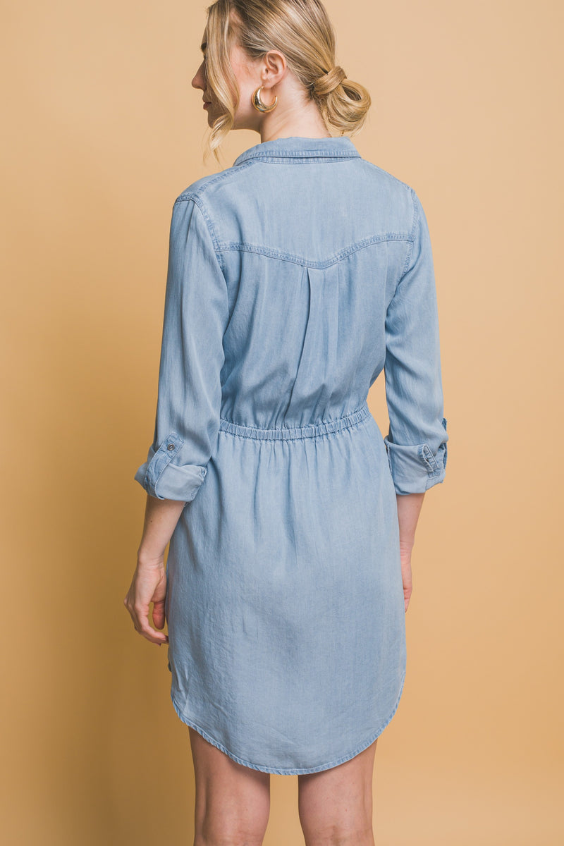 Roll Up Tencel Mini Shirt Dress