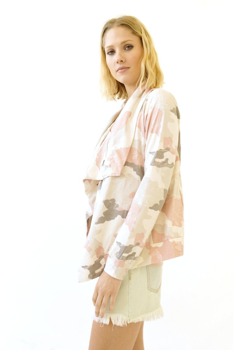 Zipper Collar Camo Jacket