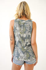 Camo Print Lettuce Hem Waffle Tank