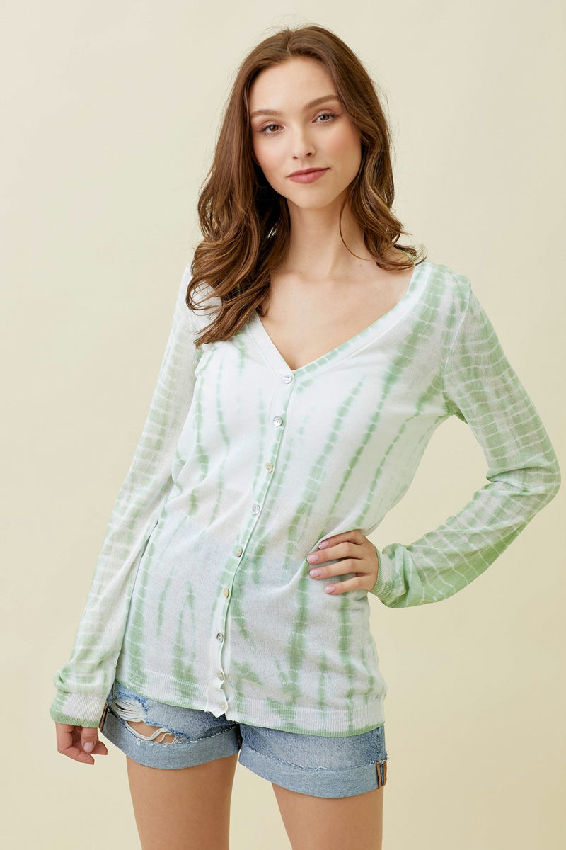 Tie Dye Sheer Knit Button Down Cardigan