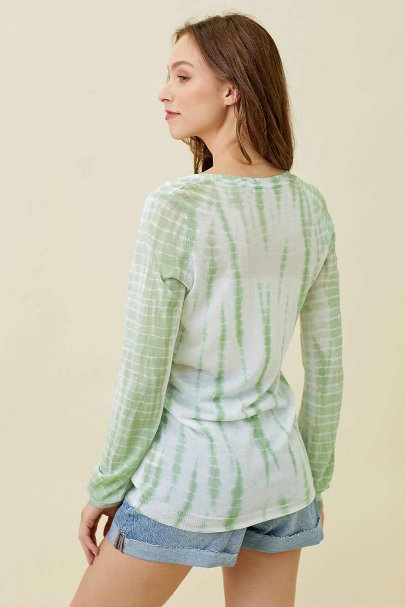 Tie Dye Sheer Knit Button Down Cardigan