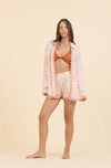 Surf Gypsy Sunset Stamp Print Crepe With Trim Collared Shirt