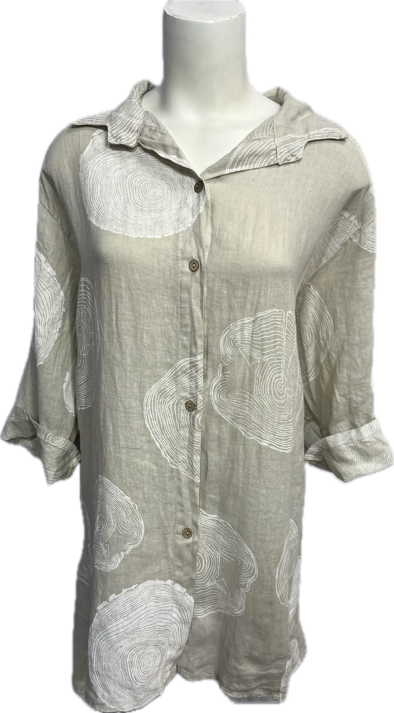Dot Print Linen Duster