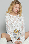 POL Round Neck Long Sleeve Crochet Top