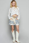 POL Round Neck Long Sleeve Crochet Top