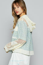 Balloon Sleeve Print Patch Front Zipper Jacket