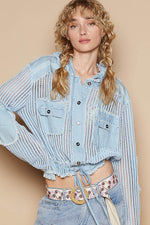 Open Knit Button Down Pocket Hooded Shirt
