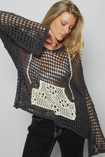 V-Neck Crochet Front Pocket Sweater