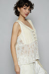 Sleeveless Vintage Washed Floral Patches Top