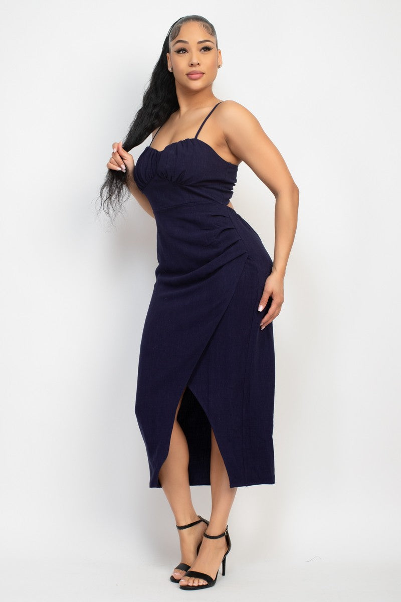 Shirred Bust Wrap Tie Back Dress