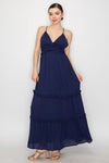 Crossed Back Ruffle Trim Tiered Dress