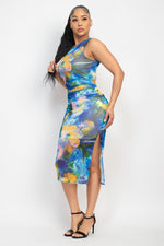 Slit Floral Accented Midi Dress