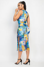 Slit Floral Accented Midi Dress