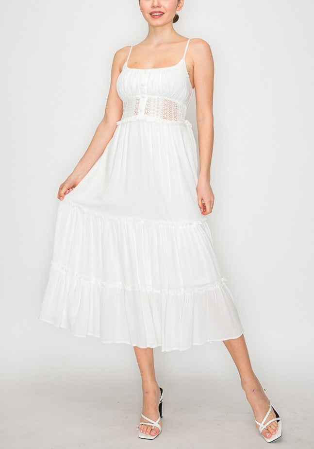Back Smocking Maxi Tiered Dress