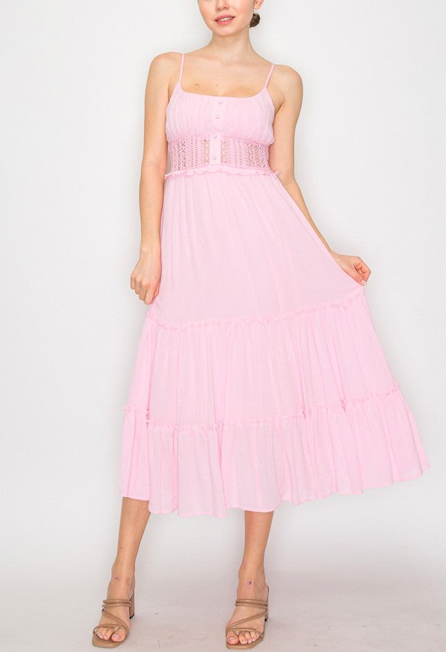 Back Smocking Maxi Tiered Dress
