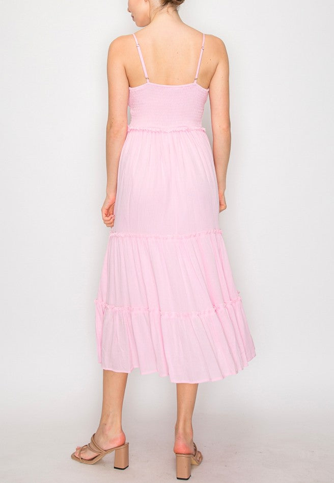 Back Smocking Maxi Tiered Dress