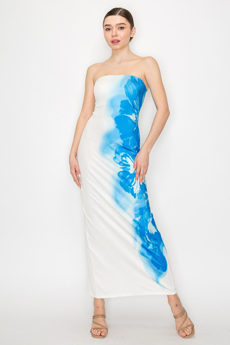 Floral Contrast Bandeau Midi Dress