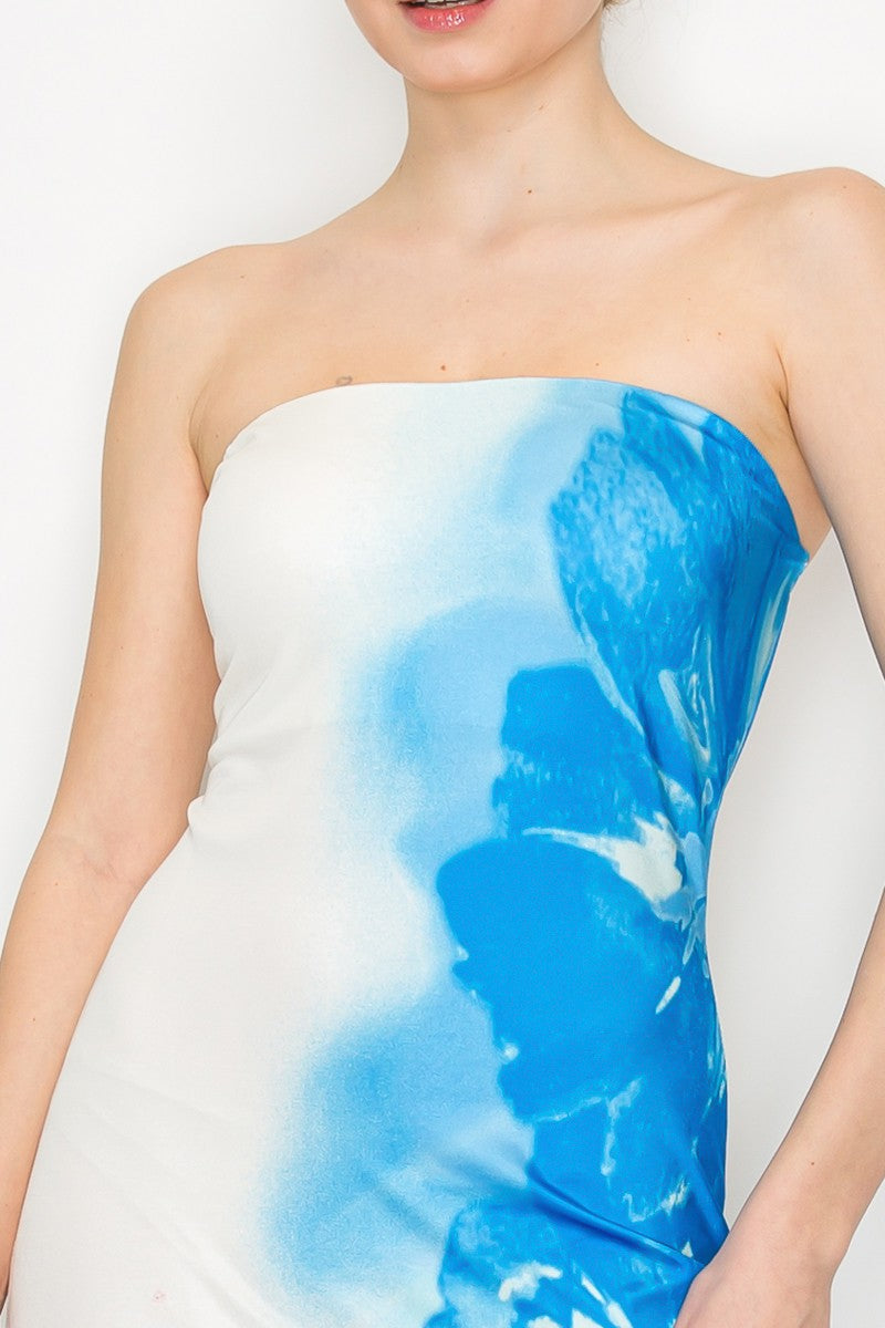 Floral Contrast Bandeau Midi Dress