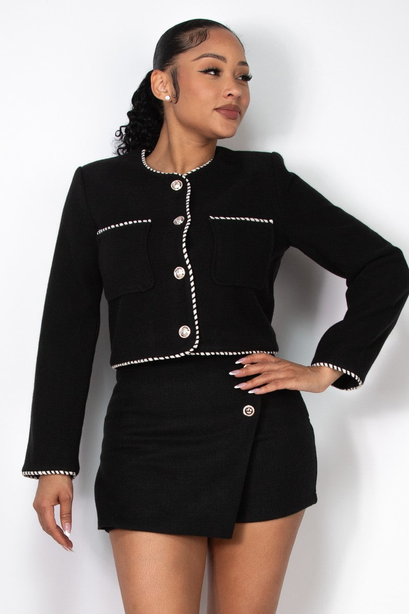 Button Down Pocketed Crisp Crop Jacket